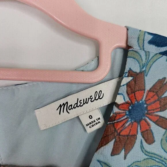 MADEWELL Open Back Dress size 0 XS WILDFLOWER GARDEN BLUE FLORAL Spring Summer - Picture 7 of 12